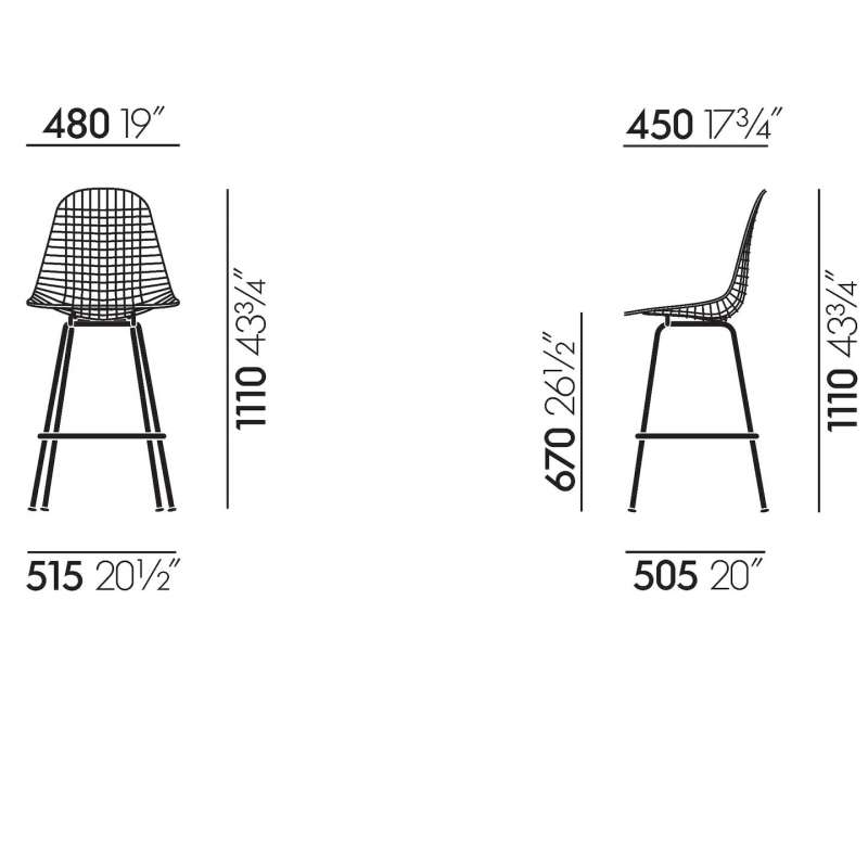 dimensions Fiberglass Barstoel Medium - Dark Ochre - Cognac/Ivory - Vitra - Charles & Ray Eames - Barstools - Furniture by Designcollectors
