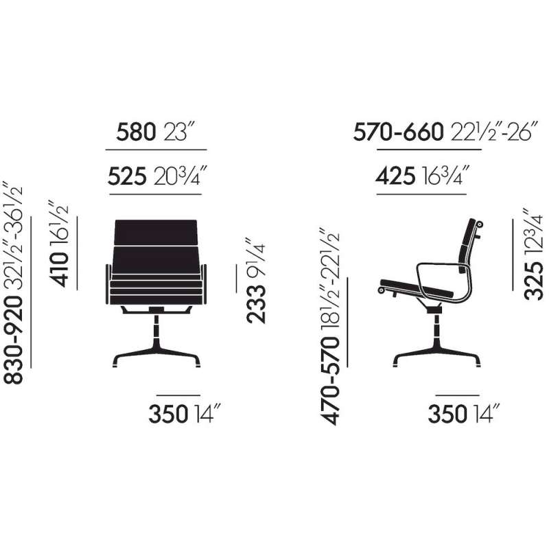 dimensions Soft Pad Chair EA 217 - Natural Leder - Gepolijst - Caramel - Special Edition - Vitra - Charles & Ray Eames - Bureaustoelen  - Furniture by Designcollectors