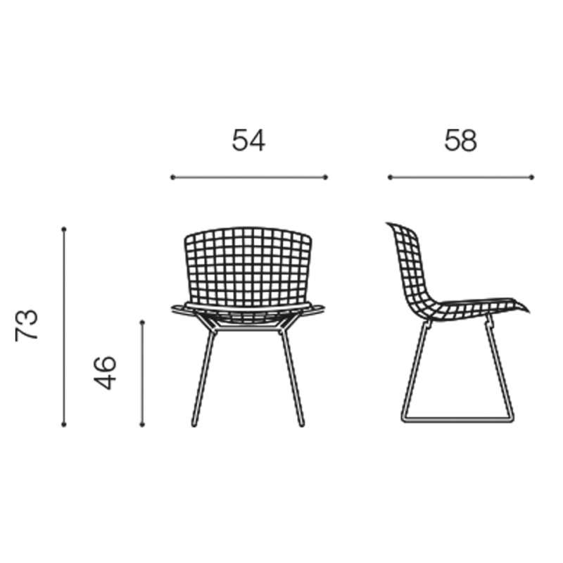 dimensions Bertoia Side Chair, Black rilsan (outdoor) - Knoll - Harry Bertoia - Outdoor Dining - Furniture by Designcollectors