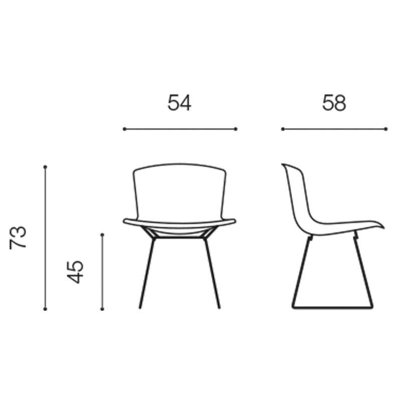 dimensions Bertoia Side Chair in runderleer, Zwarte poten, Donkerbruin - Knoll - Harry Bertoia - Stoelen - Furniture by Designcollectors