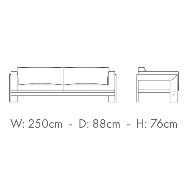 dimensions Bastiano Sofa, 3 places, ebonize ash, Tosca (250 cm) - Knoll - Tobia Scarpa - Canapés et canapés-lits - Furniture by Designcollectors