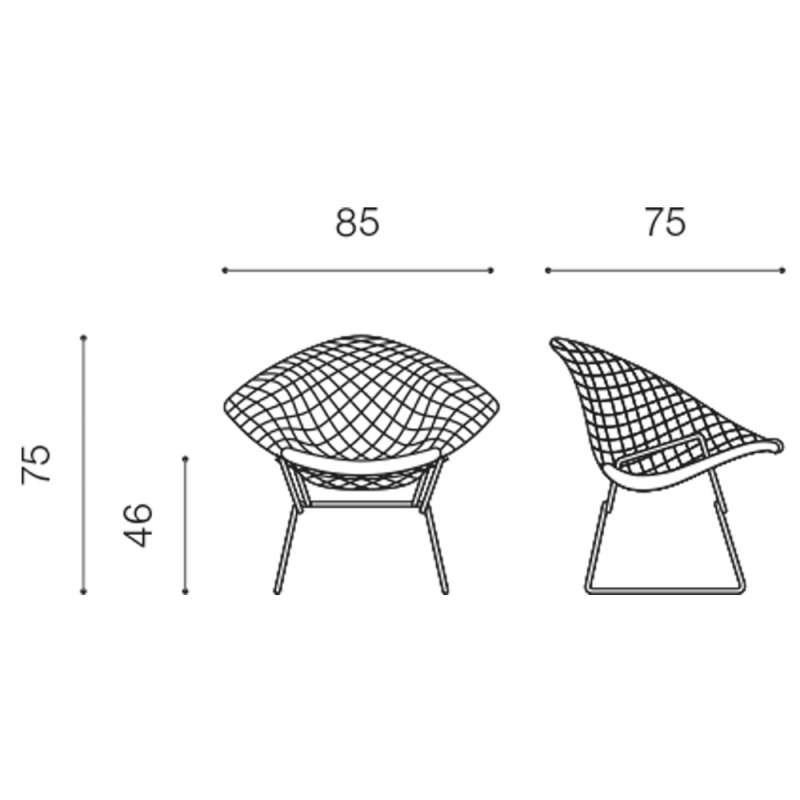 dimensions Bertoia Diamond Armstoel zonderbekleding, chrome - Knoll - Harry Bertoia - Lounge Chairs & Club Chairs - Furniture by Designcollectors