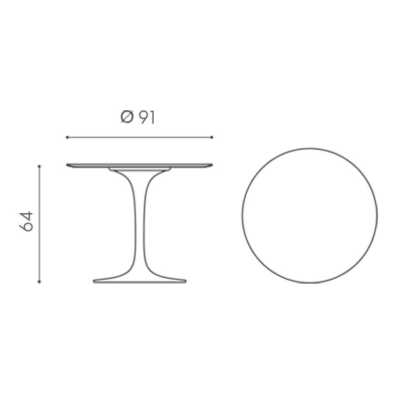 dimensions Saarinen Lounge-Height Tulip Table, Marble Calacatta top (H64/65, D91) - Knoll - Eero Saarinen - Lage tafels en bijzettafels - Furniture by Designcollectors
