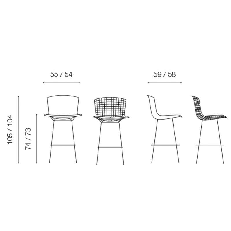 dimensions Bertoia Bar Stool Tabouret de bar - Grey-Brown seat pad - Knoll - Harry Bertoia - Barstools - Furniture by Designcollectors