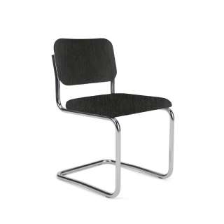 Cesca Chair–Armless, Upholstered Seat & Back, Moss, Chromed frame