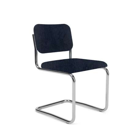 Cesca Chair–Armless, Upholstered Seat & Back, Dark blue, Chromed frame - Knoll - Furniture by Designcollectors